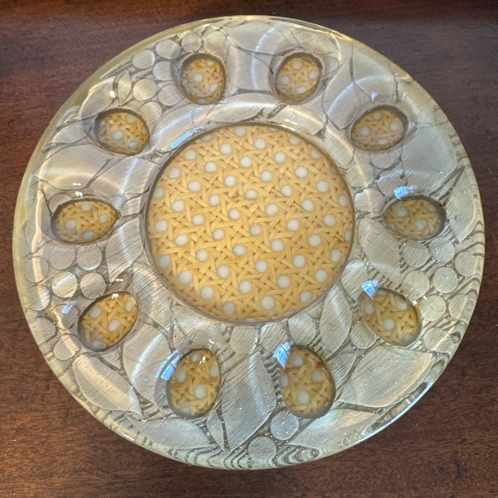 8.5" MCM Design Gifts International Deviled Egg Resin Woven Cane Center